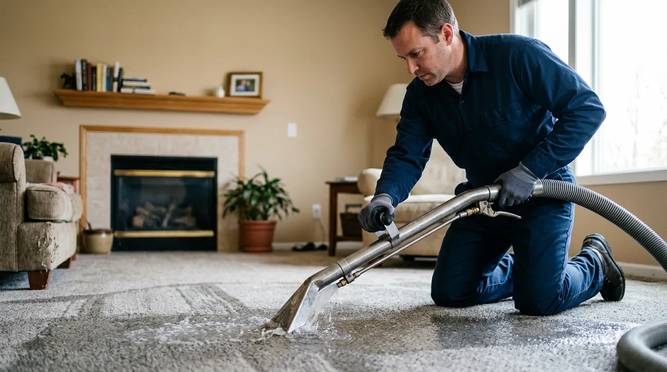 Water damage restoration technician working near Mount Sterling, IA